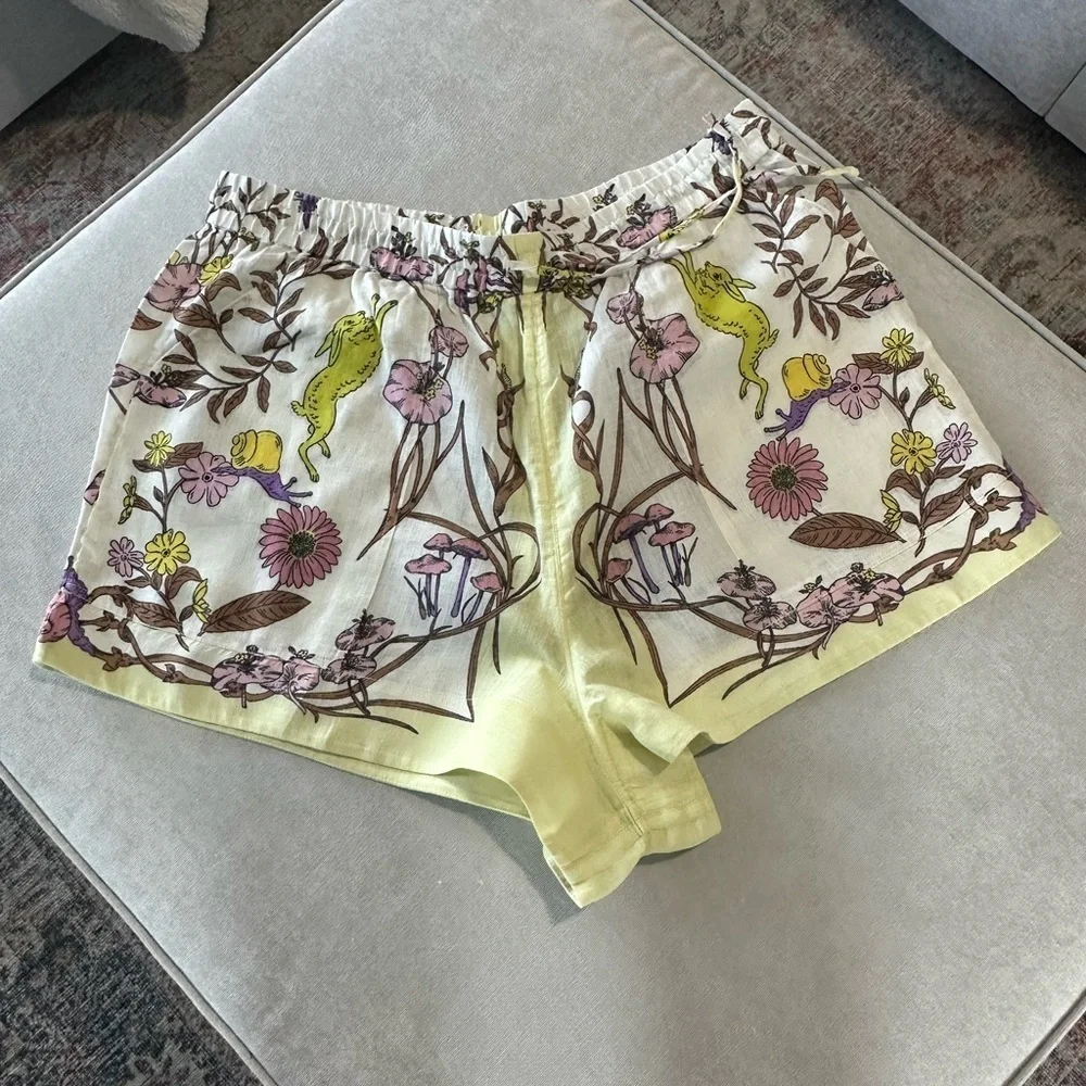 Tory Burch Printed Linen Camp Shorts Floral Print
